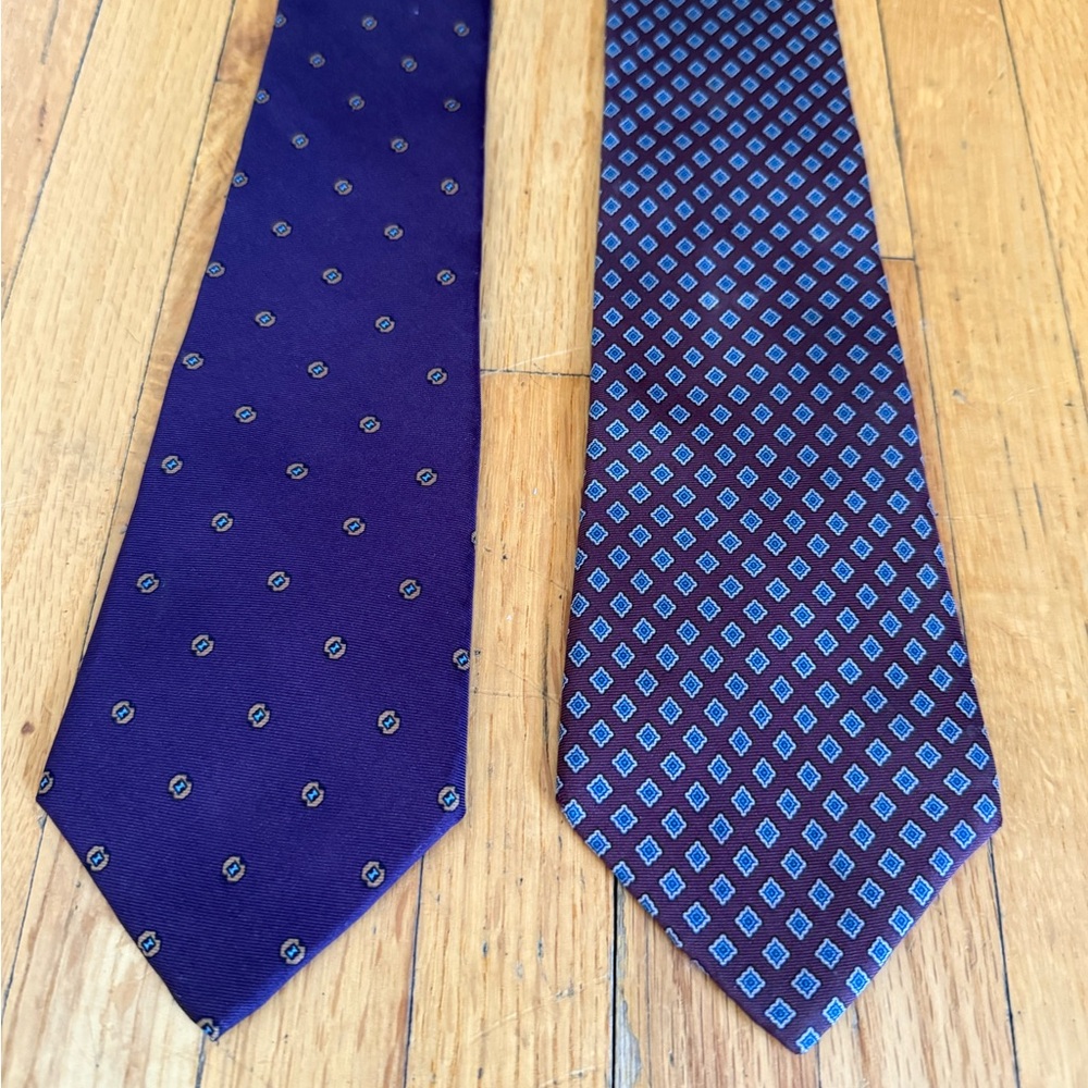 Egon von Furstenberg Silk Tie Lot 2 Burgundy Purple Geometric Designer Neckties